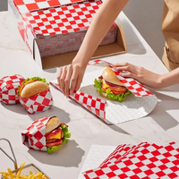 Papier ciré personnalisé pour l'emballage alimentaire, restauration rapide, hamburgers, sandwichs, barbecue, papier de protection anti-graisse et anti-huile pour assiettes