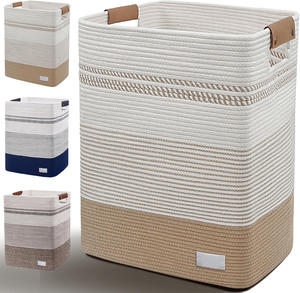 Large 85L Modern Multi-purpose <strong>Laundry</strong> <strong>Hamper</strong> Handles Decorative Storage Woven Basket <strong>White</strong> Jute Cotton Rope 17x13.8x22inch for - Product Image 1