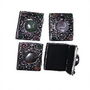 Bandeja Rectangular de Cobre Plateado con Piedra de Ágata, Diseño Antiguo, Imitación de Esmalte, Arte Folclórico, Regalo Empresarial para Coleccionistas de Arte - Product Image 1