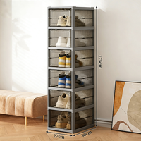 Boîtes de rangement pliables en plastique transparent pour chaussures, présentoirs empilables pour baskets avec porte magnétique pour placard et entrée