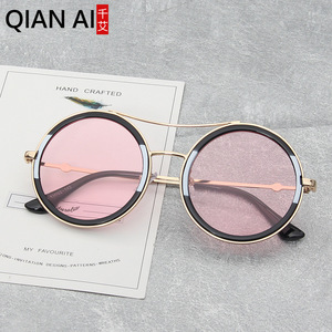 Lunettes de soleil rondes Qianai, monture dorée, verres en acrylique, unisexe, protection UV400, type 3, pare-soleil K4-9108 - Product Image 3