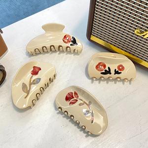 Pinces à cheveux en acétate géométrique de haute qualité, motif fleur rose douce, accessoires floraux pour filles - Product Image 4