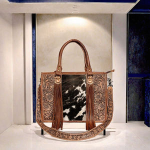 Ensemble de 3 sacs à bandoulière et sacs à main unisexes légers en cuir véritable style bohème avec fleurs et sequins, fermeture éclair et portefeuille - Product Image 3