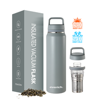 Everich 17oz/24oz Bouteille de voyage isolée-L'acier inoxydable garde au chaud/au froid 24H, comprend une passoire à thé et une poignée antidérapante