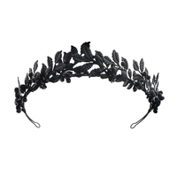 Serre-tête noir Halloween style Europe-Amérique, fait main, en alliage, feuilles et cristaux, couronne de mariage, diadèmes