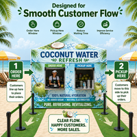 Tente événementielle personnalisée à montage facile, imprimée par transfert thermique, pour stand de service d'eau de coco, idéale pour les événements en marina et les marchés de plage