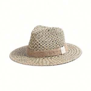 Chapeau de plage d'été pour femme, protection solaire, tissé à la main en paille de mer, style sombrero décontracté pour les vacances - Product Image 5