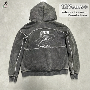 Sudadera con Capucha Oversize para Hombre, Estilo Vintage, Lavado Ácido, con Costuras Raglán y Bordado, Fabricante de Ropa Urbana - Product Image 2