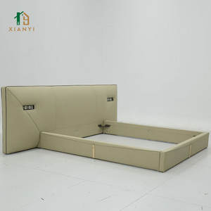 Cadre de <span class=keywords><strong>lit</strong></span> moderne et luxueux de style européen minimaliste, taille Queen, avec tête de <span class=keywords><strong>lit</strong></span> réglable rembourrée en mousse douce et cuir. - Product Image 2