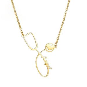 Chaîne de clavicule personnalisée tendance avec nom <span class=keywords><strong>anglais</strong></span> gravé, style stéthoscope, à faire soi-même - Product Image 1