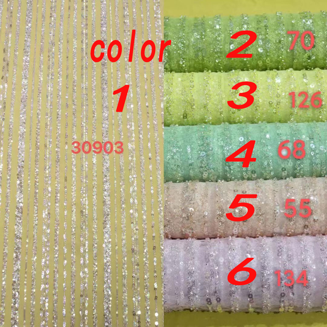 Fashion style trimming white tulle mesh luxury machine beads with crystal sequins spangle lace fabric for bridal party dress
