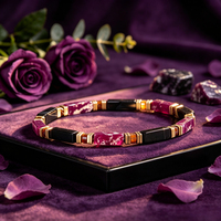 Bracelet personnalisé en perles de jaspe impérial violet, tendance, avec pierres d'obsidienne naturelles pour la guérison, Gelang Pria