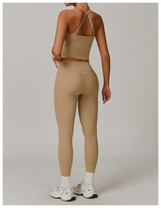 Pantalon de yoga taille élastique à séchage rapide motif solide pantalon de sport moulant amincissant pour courir porté à l'extérieur - Product Image 2