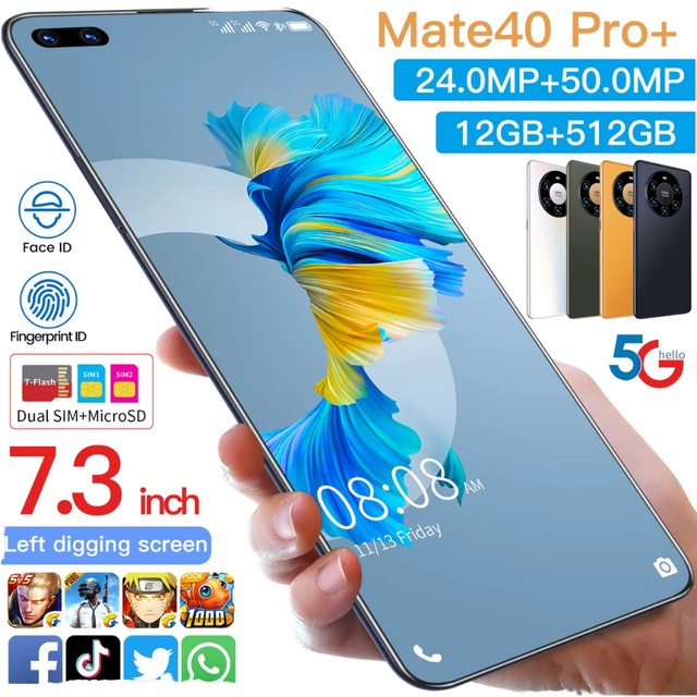Engineered for Durability Mate 40 Pro+ Mate 50 12gb+512gb 7.3 Inch Full Display Android 14.0 Mobile Cell Smart Phone