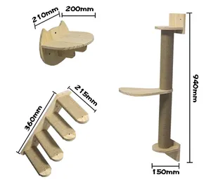Poste de parede para gatos montado, escadas de madeira para animais de estimação, prateleiras para paredes, móveis para animais de estimação
