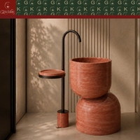 Lavabo sur pied en travertin rouge GOLDKING, luxe, pierre naturelle, fait main, design sculpté sur mesure