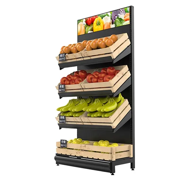 Estante de exhibición de frutas y verduras, estante duradero de alta gama para supermercado