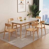 Ensemble table et chaises de salle à manger rectangulaire en bois de style nordique, luxe moderne, plateau en pierre, 4 places, design magnifique pour appartement, restaurant