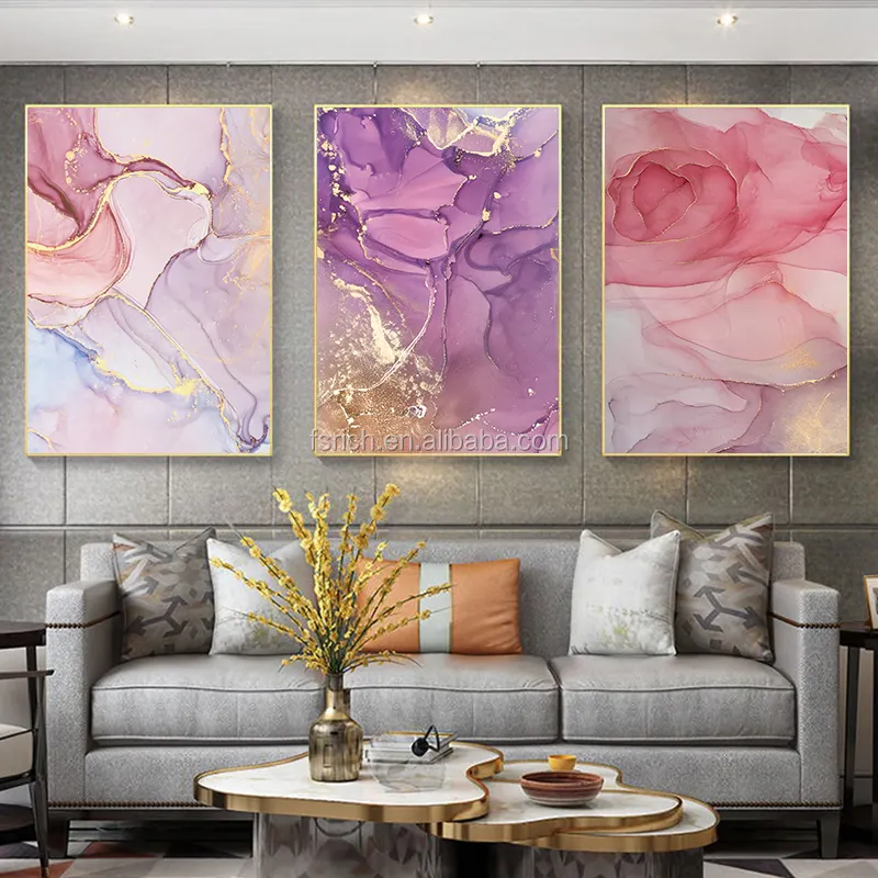 Nordic Purple Pink Canvas Painting Modern Home Gold Poster And Print Wall Picture For Living Room Abstract Scandinavian Wall Art