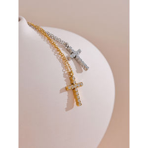 JINYOU 3650 नाजुक चमकदार क्यूबिक ज़िरकोनिया क्रॉस नेकलेस पेंडेंट महिला स्टेनलेस स्टील उच्च गुणवत्ता वाले आभूषण जल प्रतिरोधी - Product Image 4