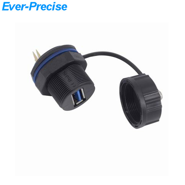 IP67 USB Connector Panel Mount M20 USB 3.0 Waterproof Connector a Female to Solder Pins Coupler with Dust Cover
