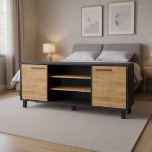 Commode à trois tiroirs Washington en bois, mobilier de chambre moderne, design autoportant à panneaux - Product Image 2