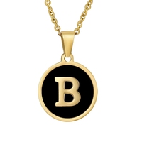 Collares de Acero Inoxidable al por Mayor con Colgante Geométrico Redondo con Iniciales de 26 Letras y Concha Negra para Regalo