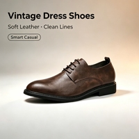 Herren Mikrofaser-Leder Oxford Schnürschuhe mit Rundem Vorderteil, Rutschfeste Komfort-Büroschuhe für Geschäft und Hochzeit