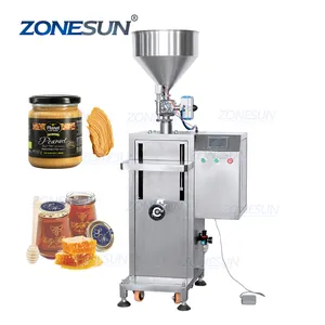 ZONESUN ZS-GTSM1 Servo Can Liquid Chocolate Honey Jar Cosmetics Hopper Piston Chilli Sauce Paste Yoghurt Bottle Filling Machine