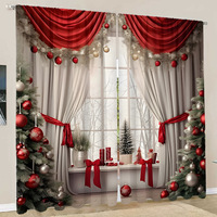2 Cortinas Opacas Modernas de Estilo Europeo con Estampado Navideño 3D, de Terylene de Alta Opacidad, con Barra para Colgar