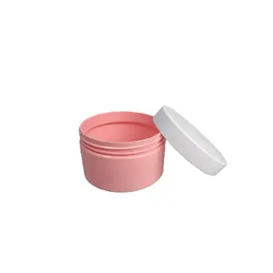 Stoples Plastik PET, 250Ml Solid Pink Guci Lurus Sisi Profil Rendah untuk Kosmetik Body Scrub Nail Oil Kemasan Kontainer Jar