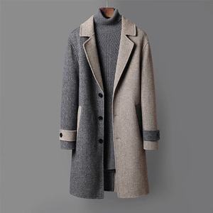 Abrigo de lana de pana de longitud media para hombre, estilo coreano <span class=keywords><strong>juvenil</strong></span>, gabardina holgada con solapa y diseño de bloques de color - Product Image 1