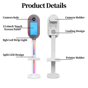 Novo estilo de selfie portátil com tela de toque preta de 15,6 polegadas, cabine fotográfica oval dslr com câmera e impressora para eventos