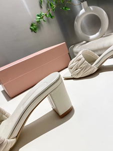 Sandales à talons hauts de luxe de marque de créateur pour femmes, en cuir véritable, mode, bout ouvert, pantoufles d'été, chaussures pour femmes - Product Image 2