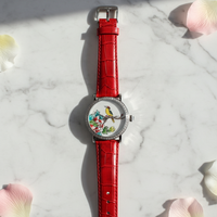 Montre de luxe, cadran argenté, montre mécanique en émail avec motif de fleurs et d'oiseaux chinois pour femmes et hommes, bracelet en cuir, fermoir de montre personnalisable