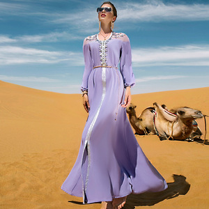 Abaya <span class=keywords><strong>marocaine</strong></span> violette claire élégante à strass, style féerique, pour sorties et soirées, longue <span class=keywords><strong>robe</strong></span> musulmane avec <span class=keywords><strong>ceinture</strong></span> – Meilleure vente - Product Image 1