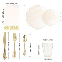 Ensemble de vaisselle en plastique jetable à paillettes dorées de 175 pièces comprenant des assiettes à dessert pour le dîner