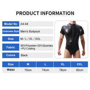 Body intero in pelle nera lucida con cerniera, sexy, per <span class=keywords><strong>uomo</strong></span>, stile gay, intimo provocante, per un look audace. - Product Image 2