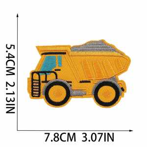Cartoon Construction Vehicle <b>Iron</b>-On Embroidered Patches Children's Clothing Hats-Excavator Bulldozer Designs Non-Woven Felt - Product Image 2