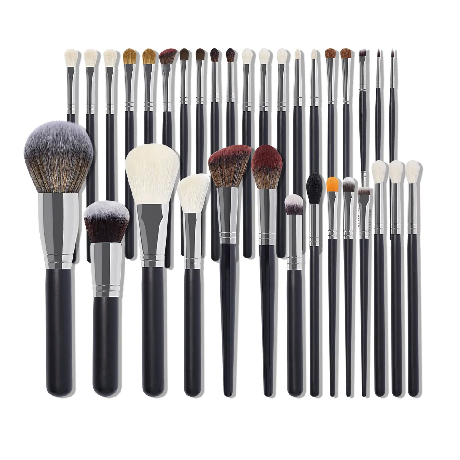 Luxury Professional 34PCS Black Makeup Brushes Custom Logo Set With Private Label Goat Hair Nature Hair Wood Handle With Bag