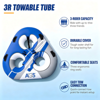 Bouée tractable pour 3 personnes pour la navigation, tube aquatique gonflable en PVC pour 3 personnes, flotteurs tractables en nylon pour lac et océan