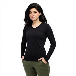 Chemises à manches longues pour femmes, col en V, couleur unie, haut décontracté, coupe classique, logo personnalisé OEM ODM, chemise à manches longues pour femmes - Product Image 1