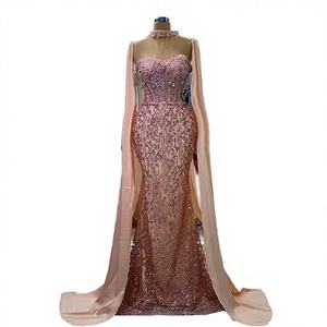 Vestidos de Noche Modernos y Elegantes, Estilo Sirena, Sin Tirantes, con Cuentas y Lentejuelas, Abertura Lateral, Largo hasta el Suelo, Cuello en V, para Fiesta de Graduación, Personalizados - Product Image 4