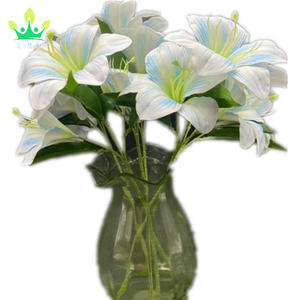 Rama de flor artificial <span class=keywords><strong>Hemerocallis</strong></span> con hojas verdes 3 cabezas Real Touch Day Lily Plant Arreglo floral Wedding Party Home - Product Image 2