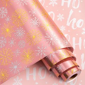 MAYPLUSS Pink Christmas <b>Wrapping</b> <b>Paper</b> Roll 17in X 33ft Gold White Snowflake Anti Curl Gift Craft Packaging - Product Image 1
