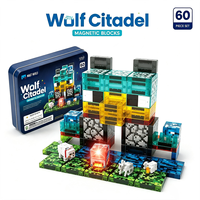 Set di Blocchi Magnetici Wolf Citadel, 60 Cubi Magnetici Pixel, Gioco di Costruzione Fai-da-Te per Bambini, Scatola in Ferro per la Conservazione