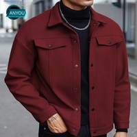 Blouson Bomber Vintage Homme ANYOU Coupe-Vent Col Roulé Toile Hiver Sport Décontracté Vêtement d'extérieur Personnalisé Chaud Bouton Simple Avant