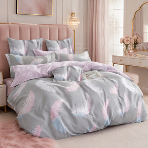 Poland Stock Delicate Feather Cotton <b>Bedding</b> <b>Set</b> <b>Grey</b> <b>Pink</b> Plumage Duvet Cover for B&B EU Dropshipping 3pcs - Product Image 5