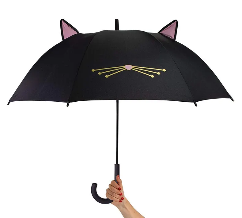 Креативный черный милый дизайн, ветрозащитный прямой зонт для путешествий