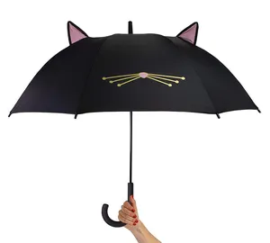 크리 에이 티브 블랙 귀여운 고양이 디자인 방풍 스트레이트 우산 다운 뉴욕 대형 경량 여행 우산